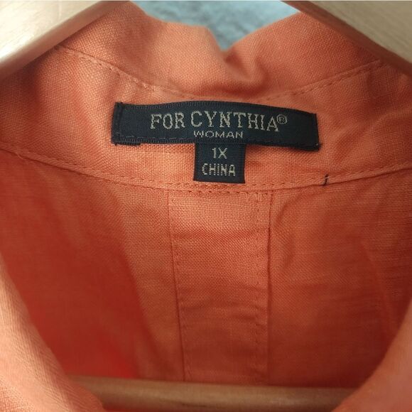 For Cynthia Orange Sleeveless Linen Button Down Coastal Blouse - Picture 4 of 10